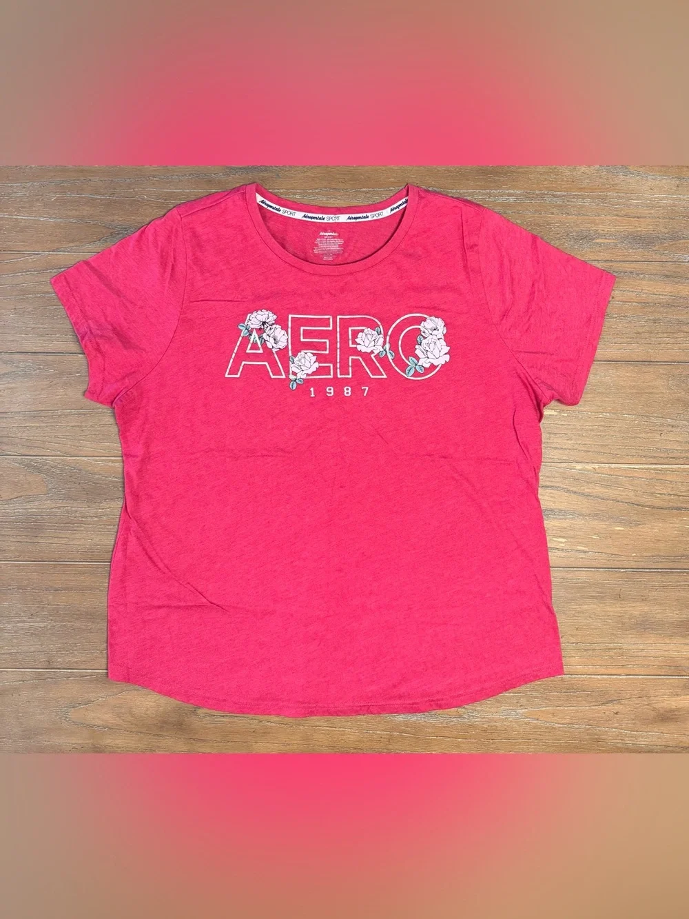 Aeropostale Hot Pink AERO 1987 Floral Logo Short Sleeve Tee